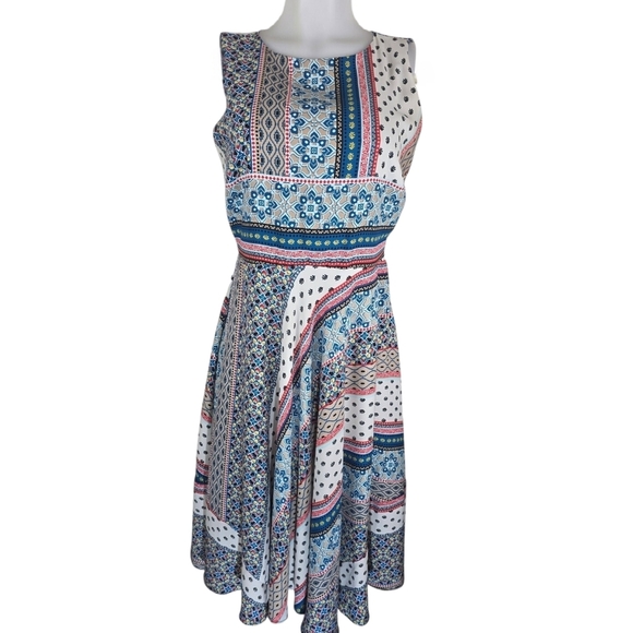 Dana Buchman Blue Bands Patchwork Dress Size 12 - Picture 3 of 10